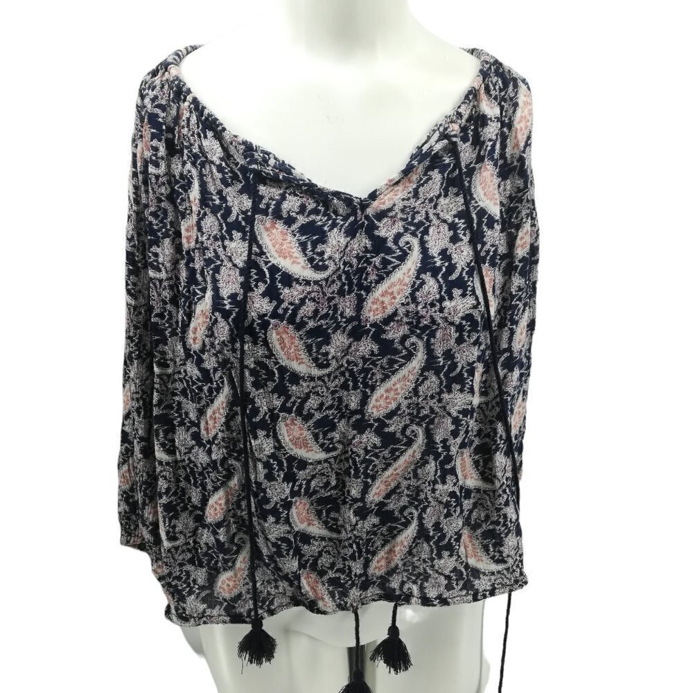 Denim & Supply Ralph Lauren RL Boho Floral Peasant Blouse Size S Blue Paisley